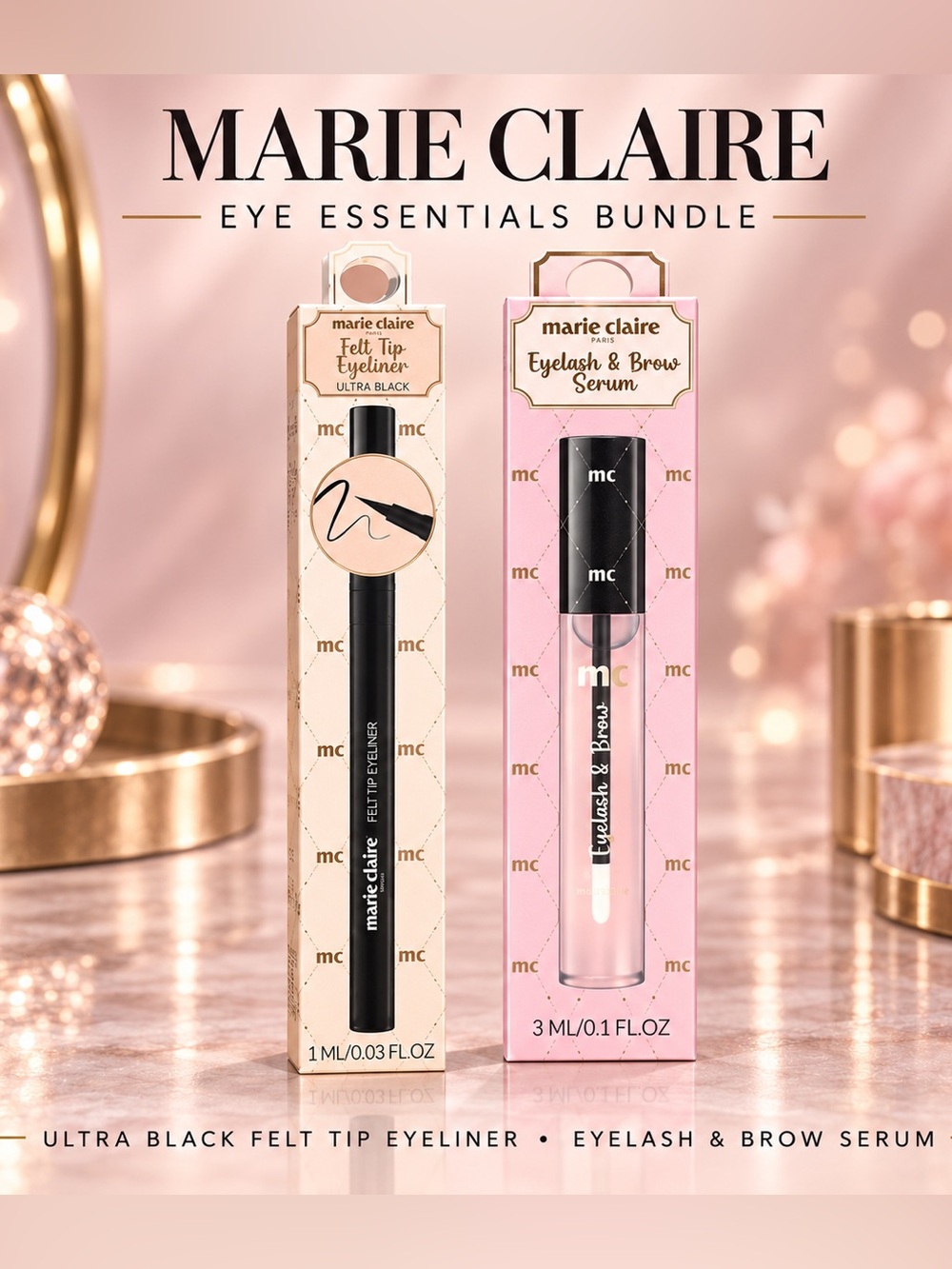 Marie Claire Eye Bundle - Black Felt Tip Eyeliner & Eyelash & Brow Serum